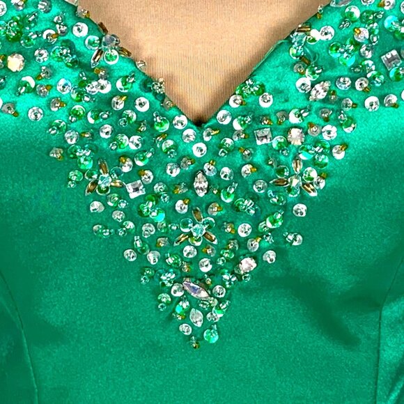 Precious Formal Strapless Sweetheart Neck Jeweled Slit Gown 8 Emerald Prom - Picture 5 of 15